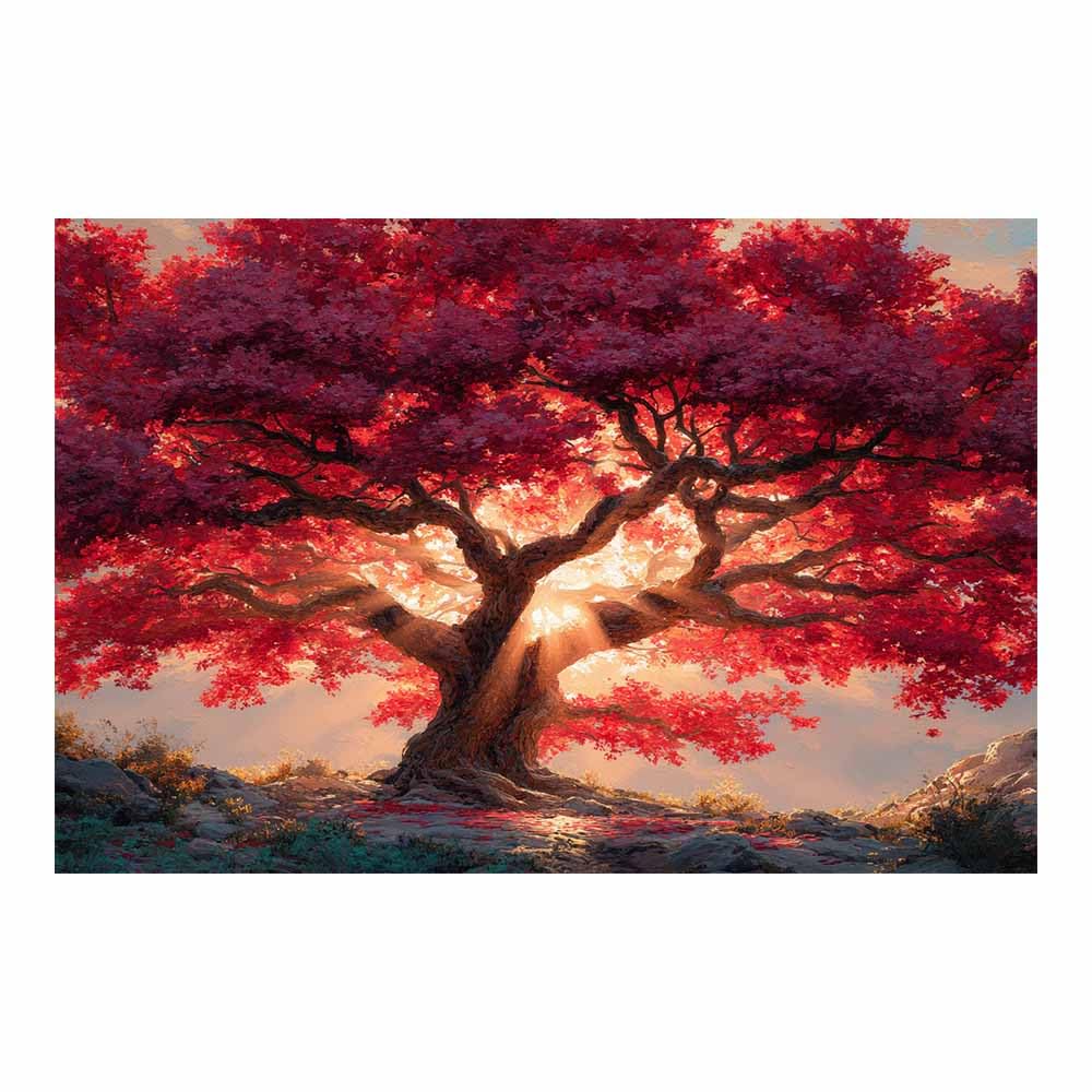 ZAMAEIU The tree of life Scarlet trees reveal Canvas Paintings Abstract Tree,Wall Art Poster Modern Room Bedroom Home Decor Geometric Print Patterns(red)-80x120cm Unframed