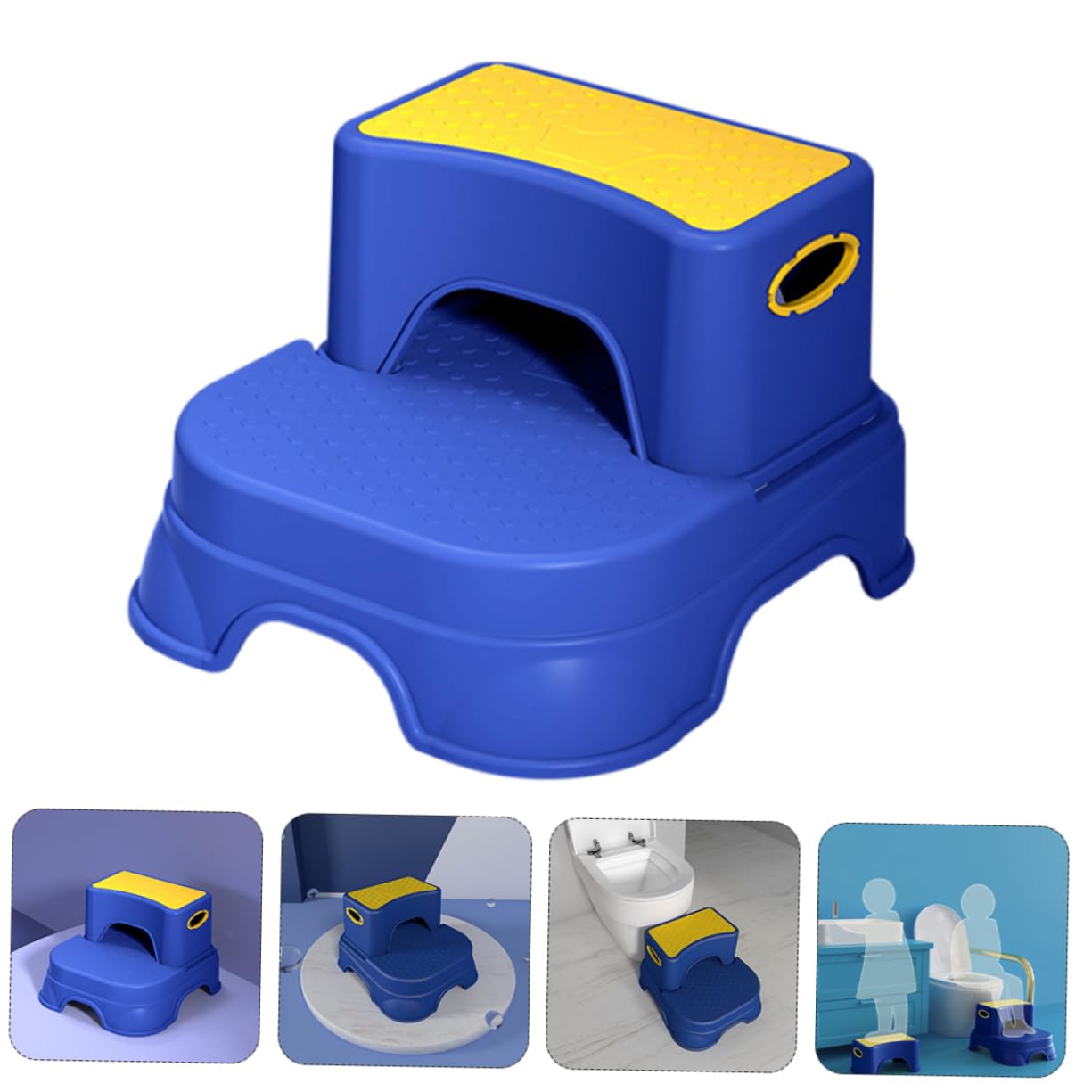 Taburete De Escalón para Doble Altura Antideslizante para Baños y Cocinas Color Amarillo y Azul Seguro para Pequeños