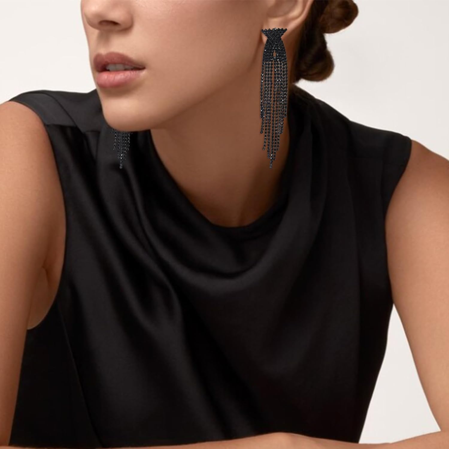 Silver Prom Earrings Jewelry Sparkly Rhinestone Earrings for Women Long Tassel Bling Crystal Chandelier Earring Prom Dress Outfit Accessories Wedding Guest Dresses for Women - Image 3