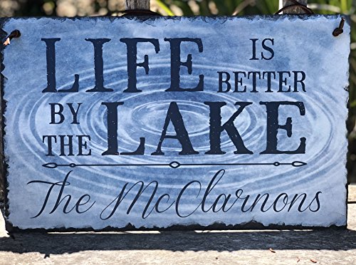 Beautifully Handcrafted And Customizable Slate Home Address Plaque Sign Life Is Better By The Lake (12"X8" Or 16"X10") Improve The Curb Appeal Of Your Lake House! #TOP3