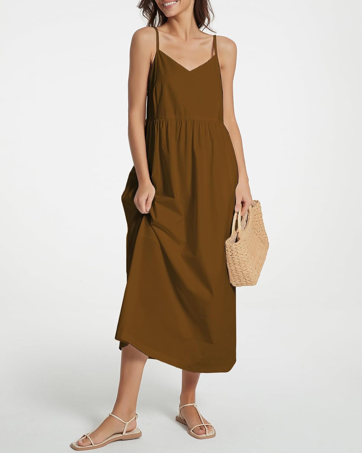 Spaghetti Strap Maxi Dress for Women Sleeveless V Neck Summer Flowy Cami Dress Beach Long Dresses with Pockets - Image 2