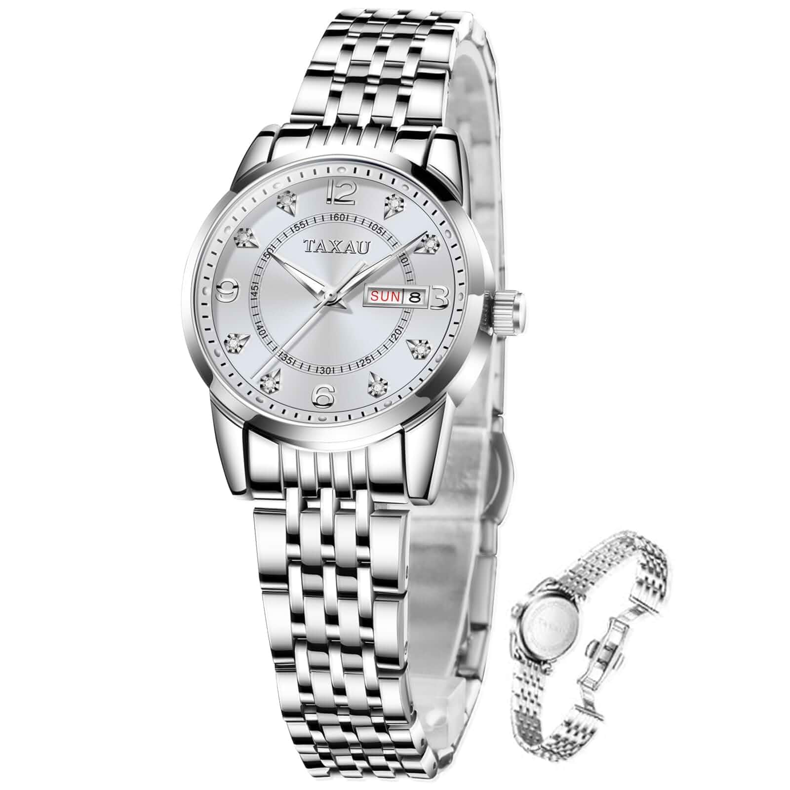 Taxau Watches for Women Waterproof, Fashion Womens Dress Watch Small Wrist Stainless Steel Watch for Women, Women's Analog Quartz Wrist Watches, Stylish Gift for Mothday's Day Anniversary