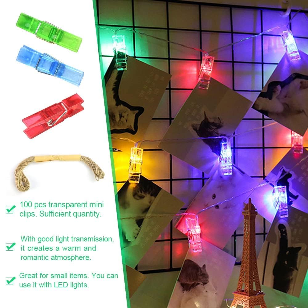 JUGUTA Mini-Wäscheklammern Transparent, 50 Stück – Kleine Fotoklammern Mit Metallfeder Für DIY, Deko & Wäsche
