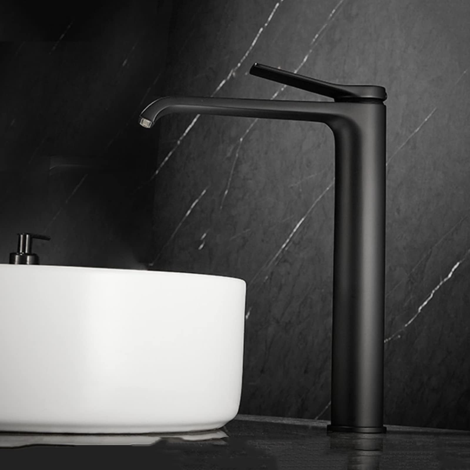 HCFYAUIS High Rise Basin Mixer Tap, Single Hole Basin Mixer Tap Waterfall Non-Splash Tall Basin Taps,Black
