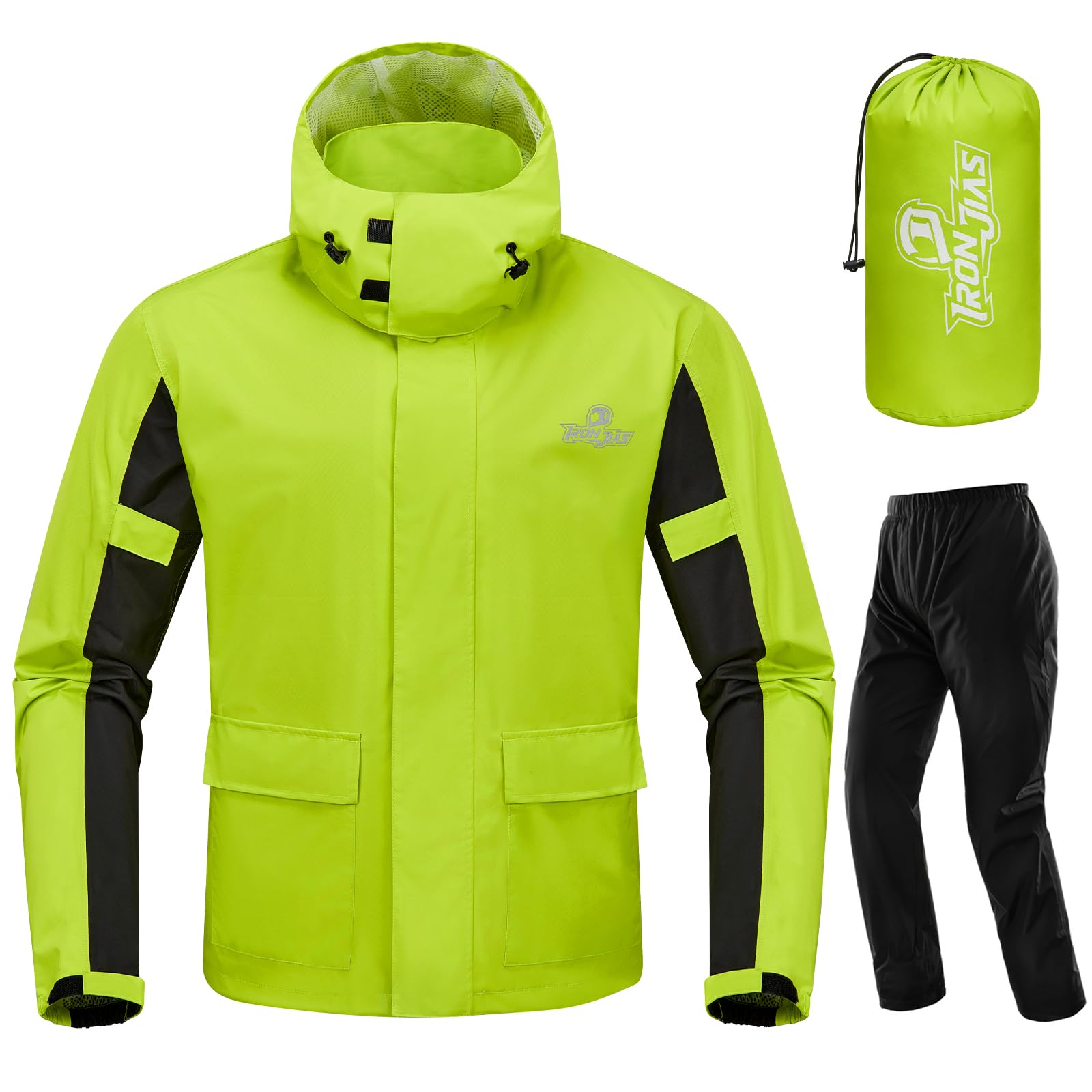 Photo 1 of IRON JIA'S Rain Suit, Motorcycle Rain Gear for Men & Women, Waterproof Jacket and Pants, Breathable Reflective Raincoat for Farm Fishing Golf (Green XXL)