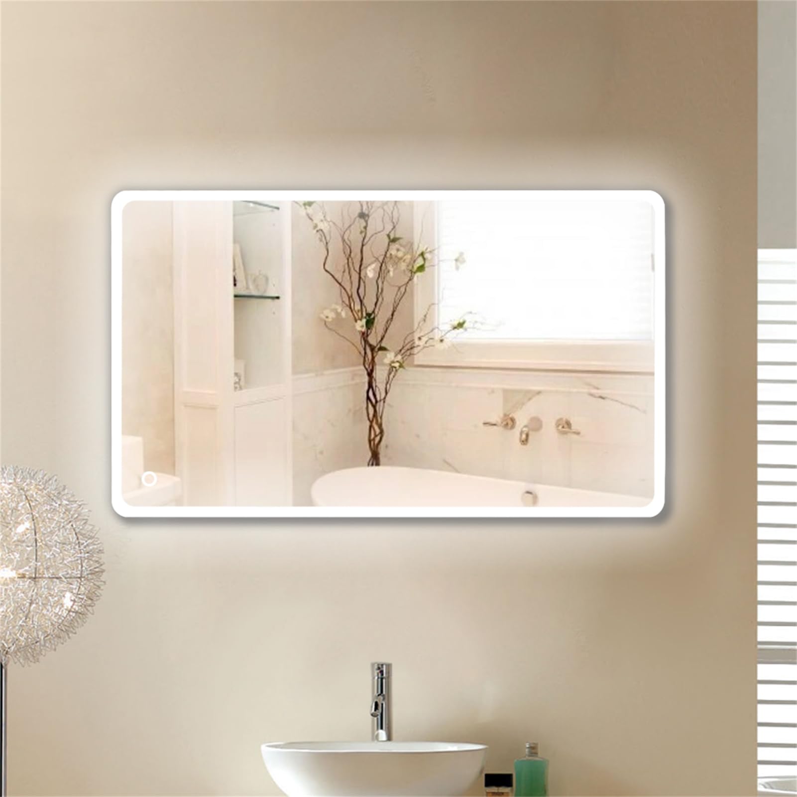 homewell Espejo de baño con iluminación, 70 x 120 cm, espejo de pared LED con interruptor táctil, luz blanca fría 6400 K, moderno sin cobre, espejo de pared con marco de aluminio (modelo 2, 70 x 120