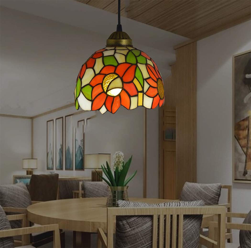 Lámpara Colgante de Techo con diseño de Girasoles en vitrales, Estilo lámpara de Techo Colgante para Comedor, Restaurante, Pasillo, Bar, candelabro Colgante, 110-, E27, 8 Pulgadas, grifos do