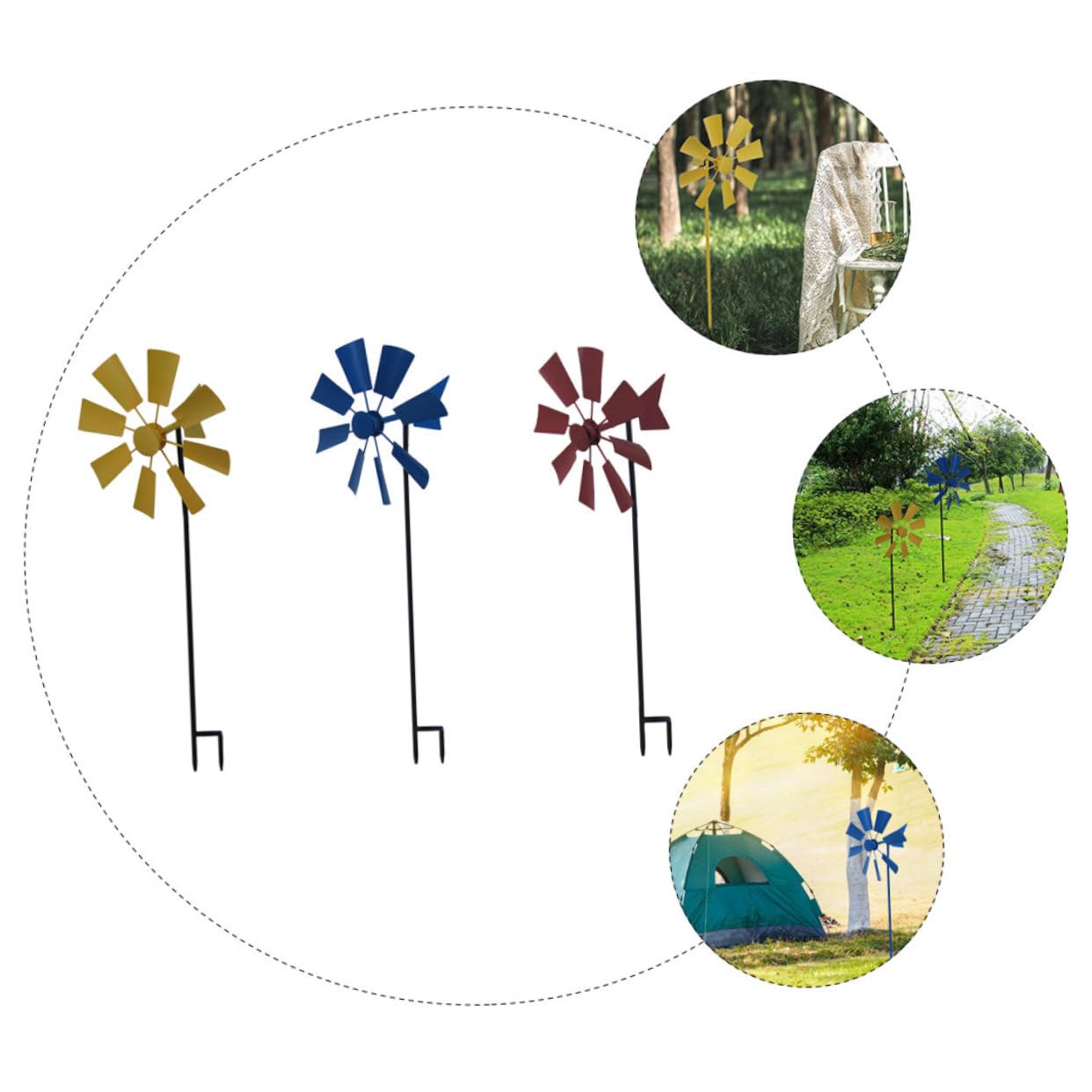 HEMOTON 3 Stück Metall Windmühlen für Garten und Außenbereich | Dekorative Gartenstecker für Park und Hof, Leicht zu Verwenden, Sichere Ausführung, Einzigartige Optik