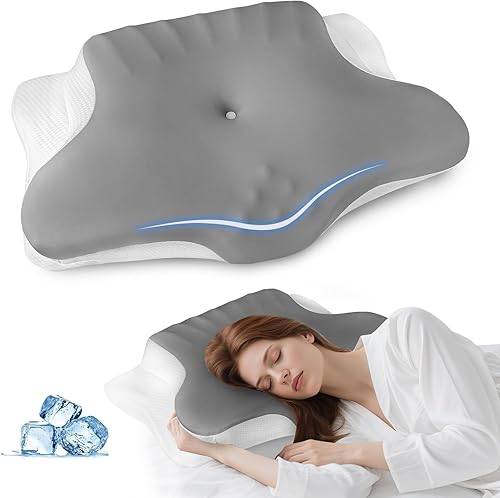 Almohada cervical para aliviar el dolor de cuello, almohada cervical ergonómica para dormir, almohada de espuma viscoelástica con funda de almohada