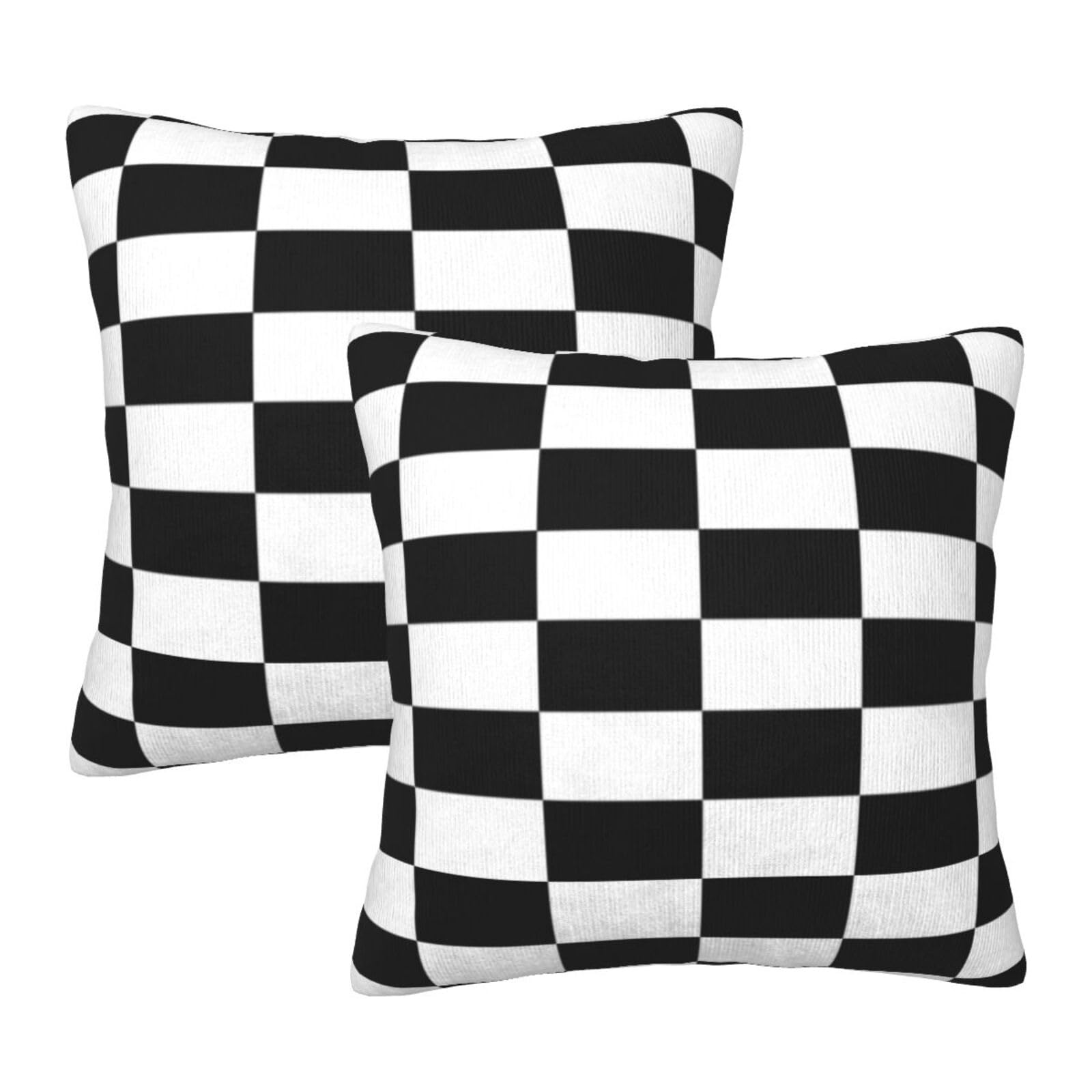 Abucaky Pillowcase Set of 2 Black and White Checkered Pattern Throw Pillow Covers Shells for Couch Office Bedroom Home Decoration, 16" X 16"