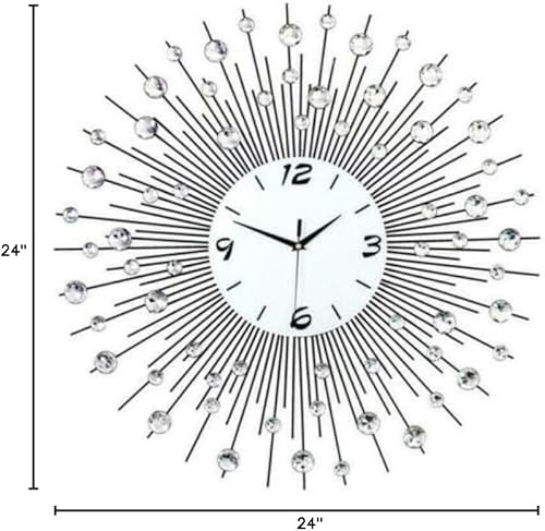 DNYSYSJ Reloj de pared grande de 23 pulgadas sin tictac, silencioso, reloj de pared con tachuelas de diamante, decoración de pared de cristal, para