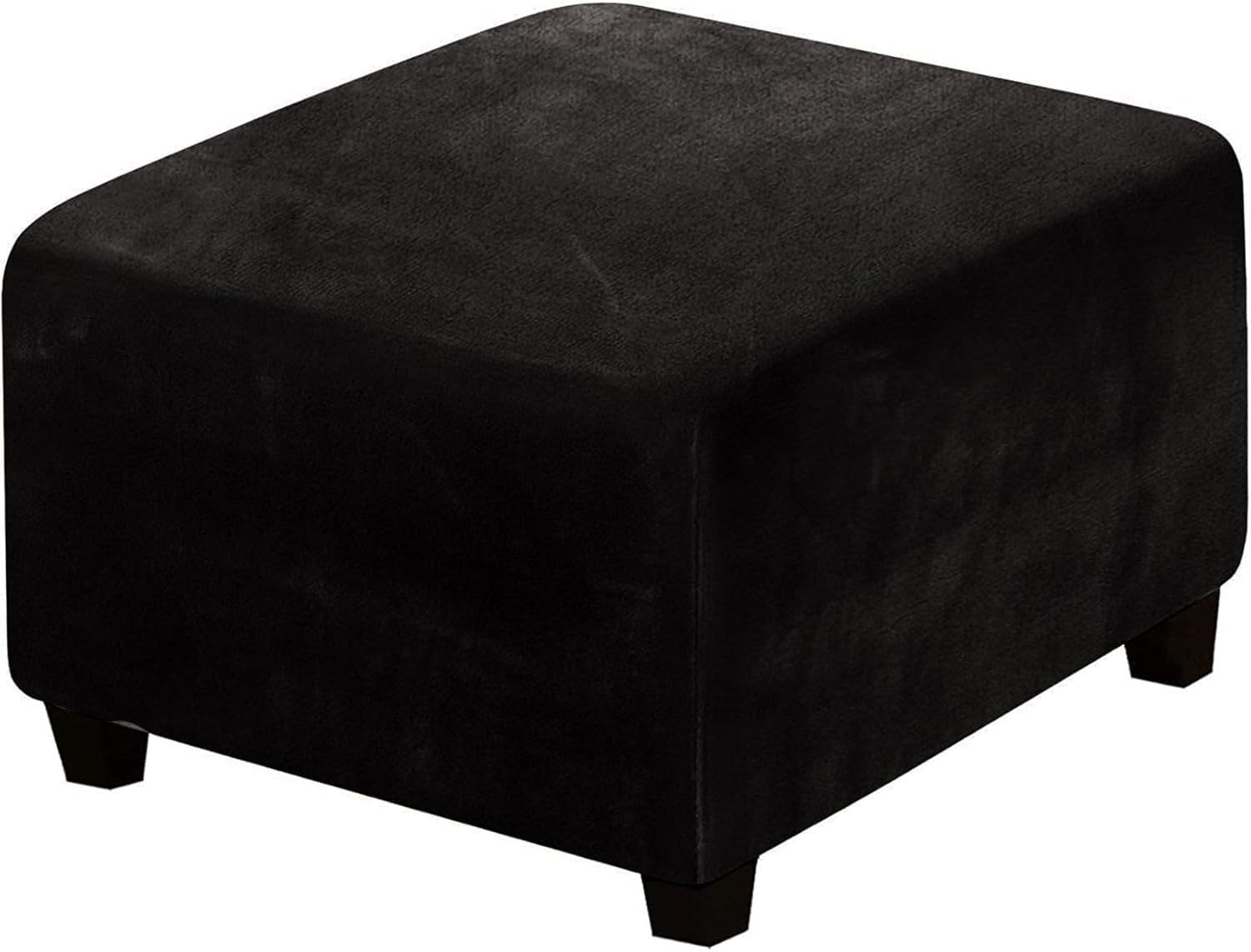 Yekuhe Velvet Ottoman Cover Square Stretch Extra Large Footstool Cover, Dustproof Removable Washable Universal Pouffe Cover With Elastic Bottom Anti-Slip(Black,60x60cm/24x24in)