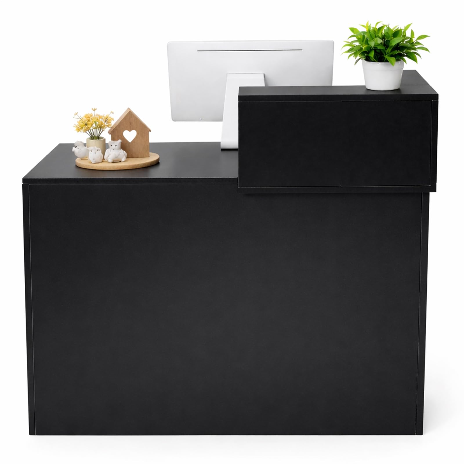 Photo 1 of ***UPDATED 5/29***Modern Reception Desk with Storage Drawer & Counter Shelf, 39.4" Front Counter Reception Table for Office, Salon, Lobby, Retail Store (Black, Left Table)