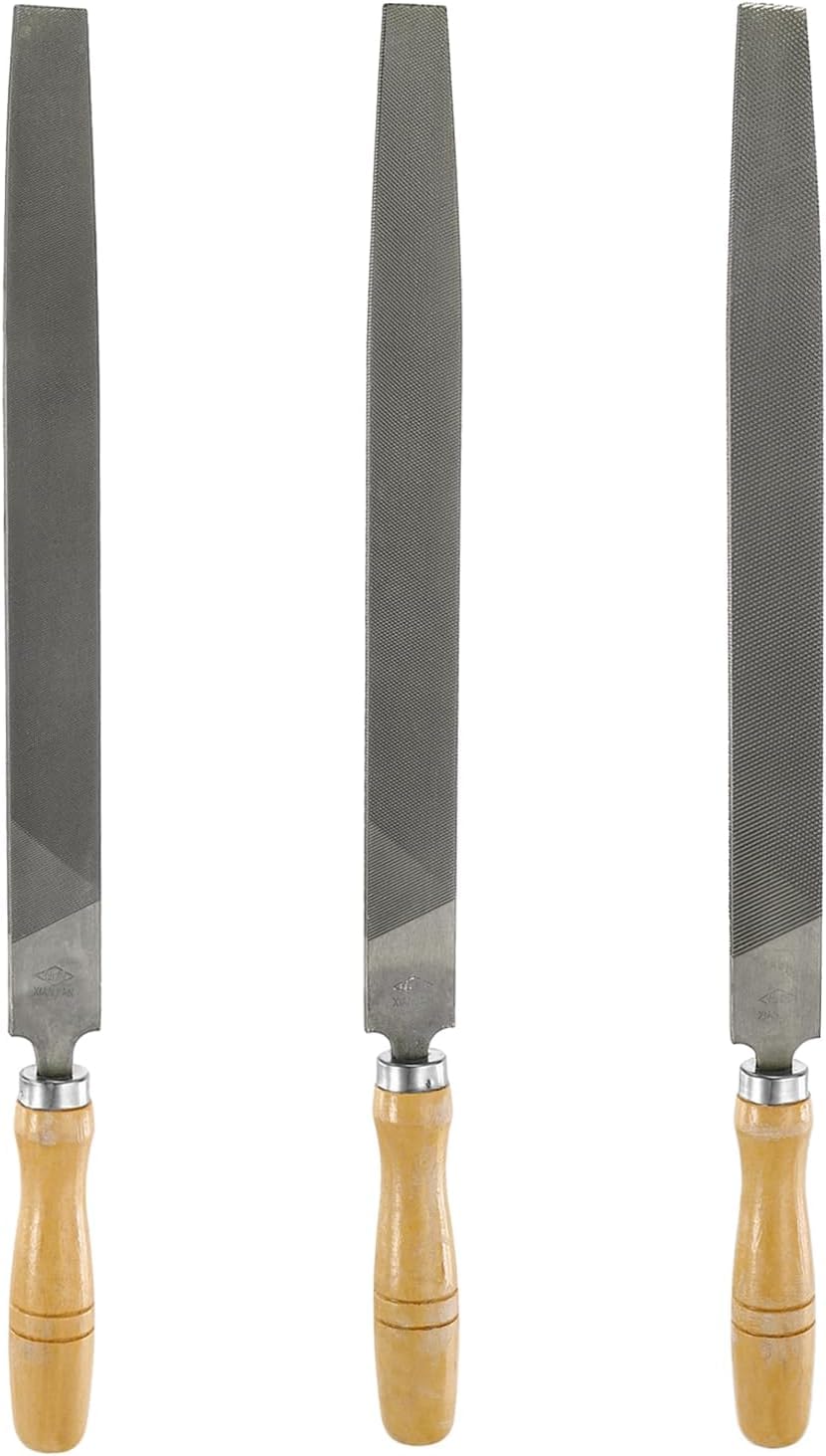 Juego De 3 Limas De Escofina De Doble Corte De 8 Pulgadas - Limas Manuales De Acero De Alto Carbono con Mango De Madera para Desbarbar, Dar Forma Y Alisar Metal Y Madera. 12