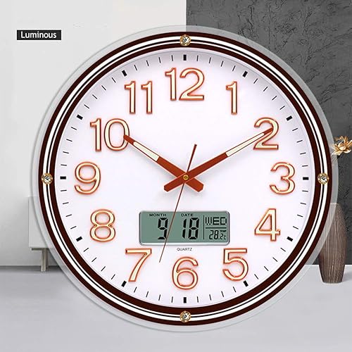 Miniatura 4 de ZZenSmot Reloj silencioso de 18 pulgadas, moderno reloj de pared luminoso con calendario LCD y termómetro para decoración de oficina en casa, color
