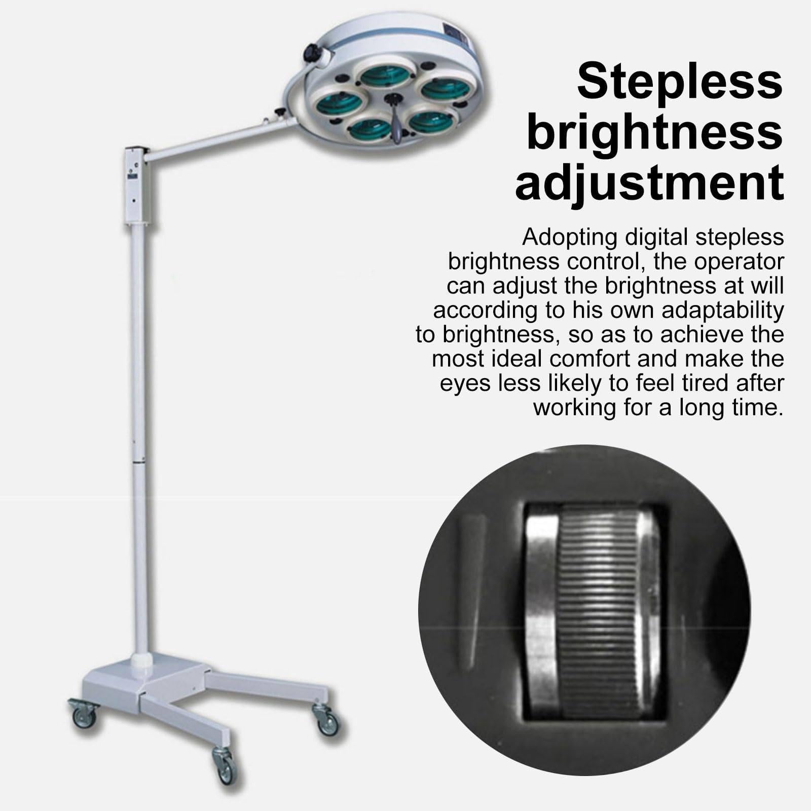 Lámpara LED móvil para Examen quirúrgico, 30 LED, sin Sombras, Brillo Ajustable, rotación de 360°, Base móvil y Rueda.