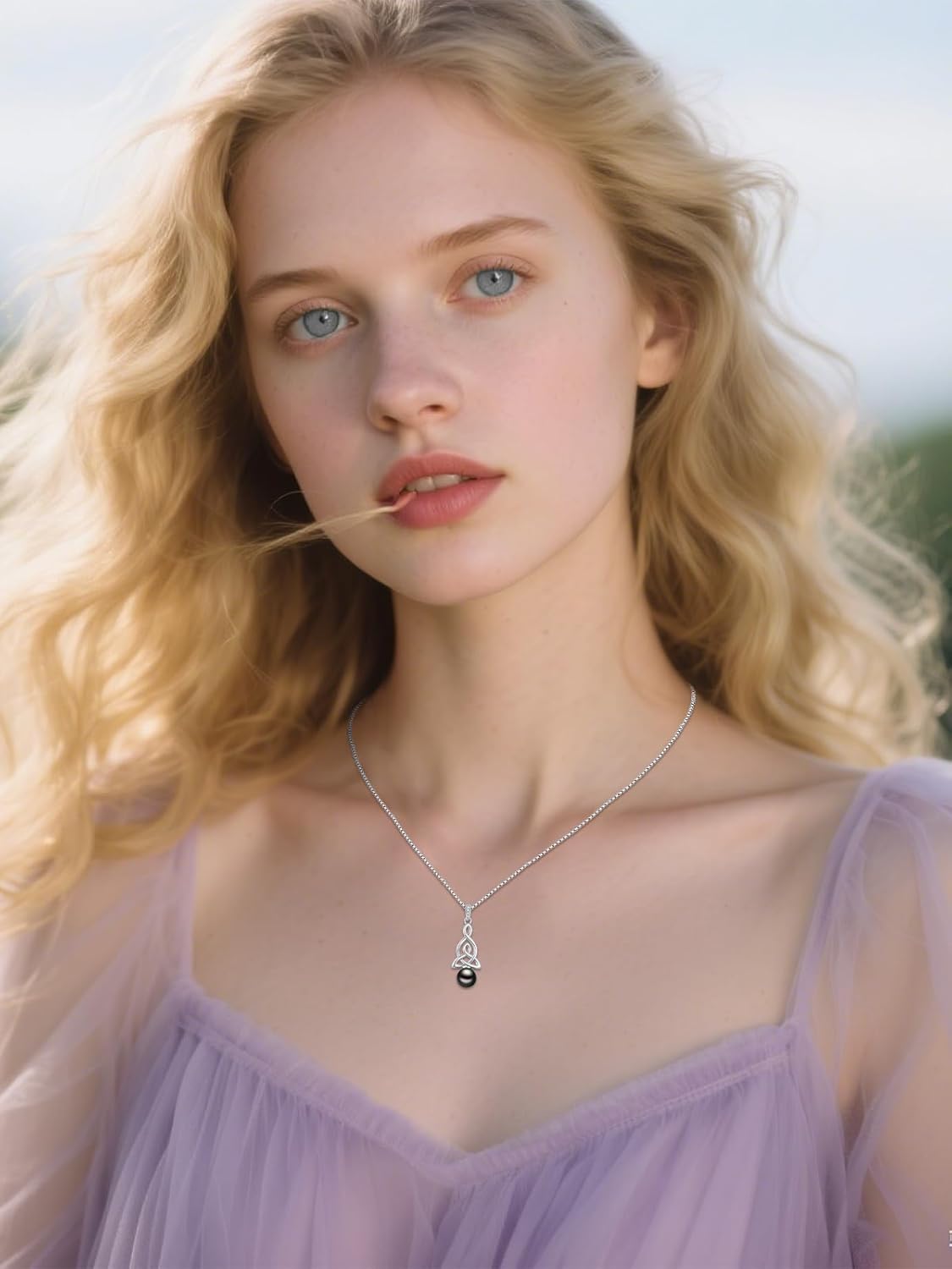 Tahitian Black Pearl 10mm AAAA 18K White Gold Plated Sterling Silver Celtic Knot Pendant Necklace for Women Wife Mom Girlfriend Jewelry Gift for Mother Day Wedding Anniversary Birthday - Image 3