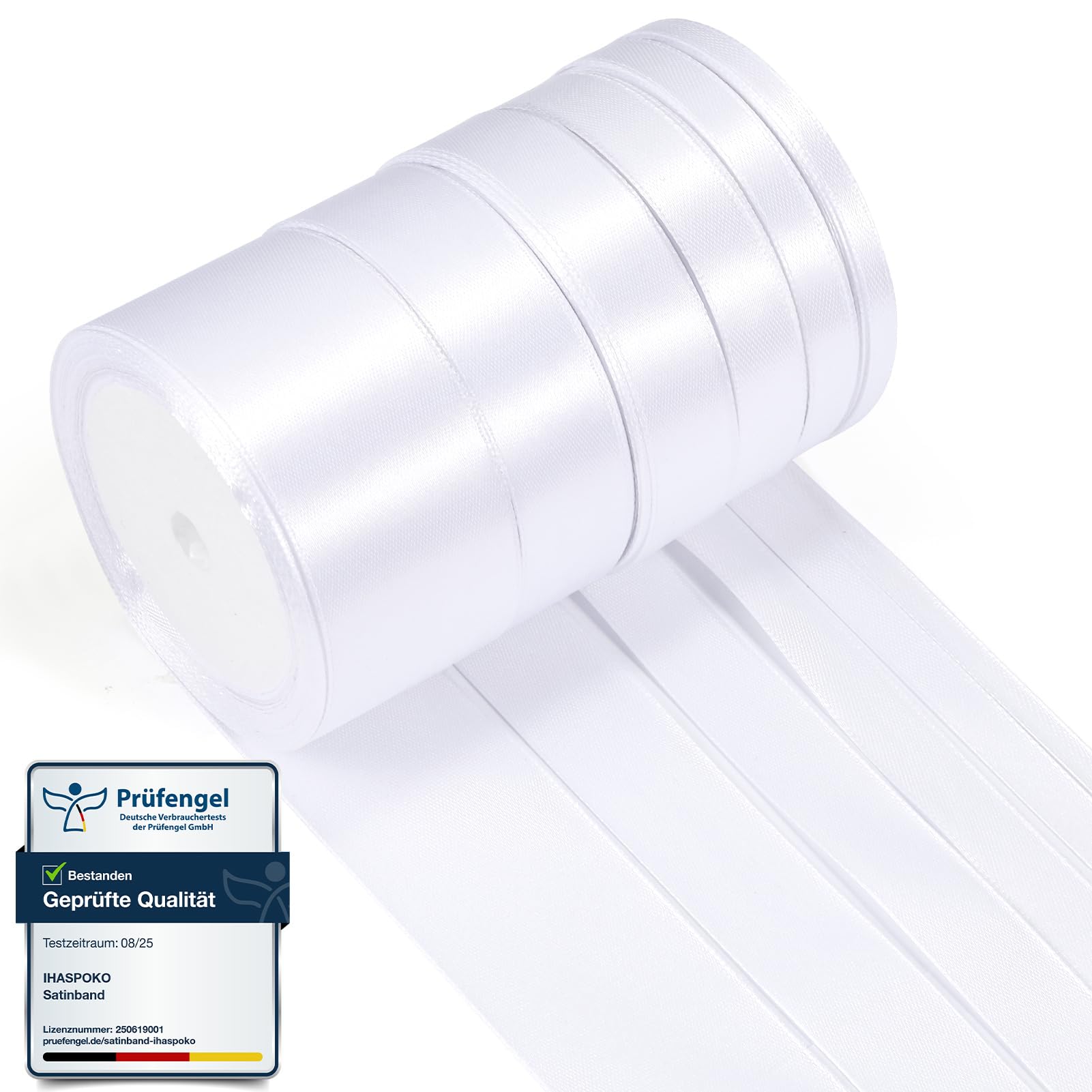 ihaspoko 6 Größen Breites Satinband Weiß – 6 Polyester Satinband, 22 m Geschenkband für Geschenkverpackung, Hochzeiten, Basteln | Schleifenband für Karten, Deko & Hochzeitsauto​