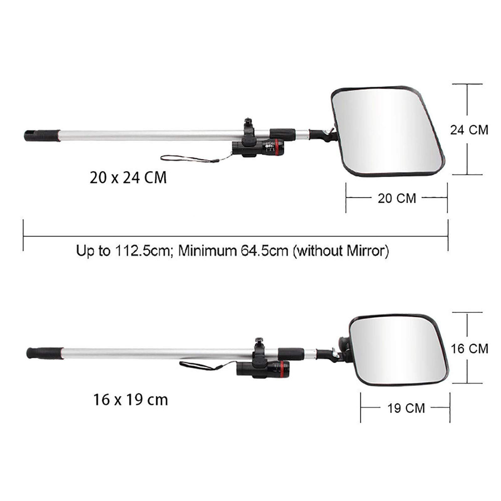 Miroir de sécurité télescopique avec poignée, miroir d'inspection rond/rectangulaire pour véhicules avec roulettes, miroir convexe grossissant x2, éclairage LED pour voiture et camion, 16 x 19 cm