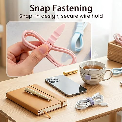 Miniatura 7 de Organizador de cables de datos, organizadores de auriculares de silicona actualizados 2026, bridas de cables de silicona, organizadores de gestión