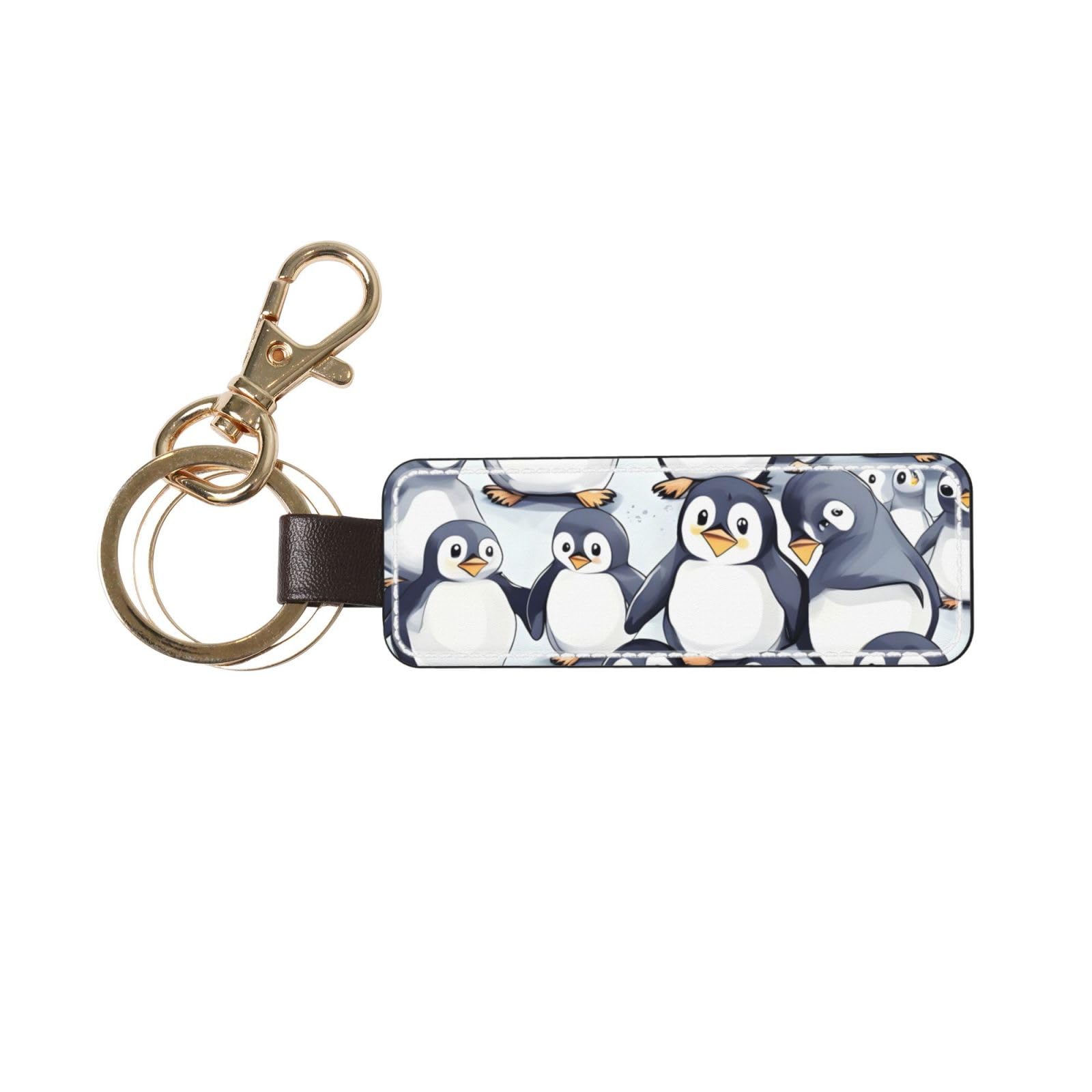 Jejea Unisex Infant White Many Cute Baby Penguins Sketch Print Leather Car Keychain Cute Key Chain, Key Chains Accessories For Car Keys For Women Men