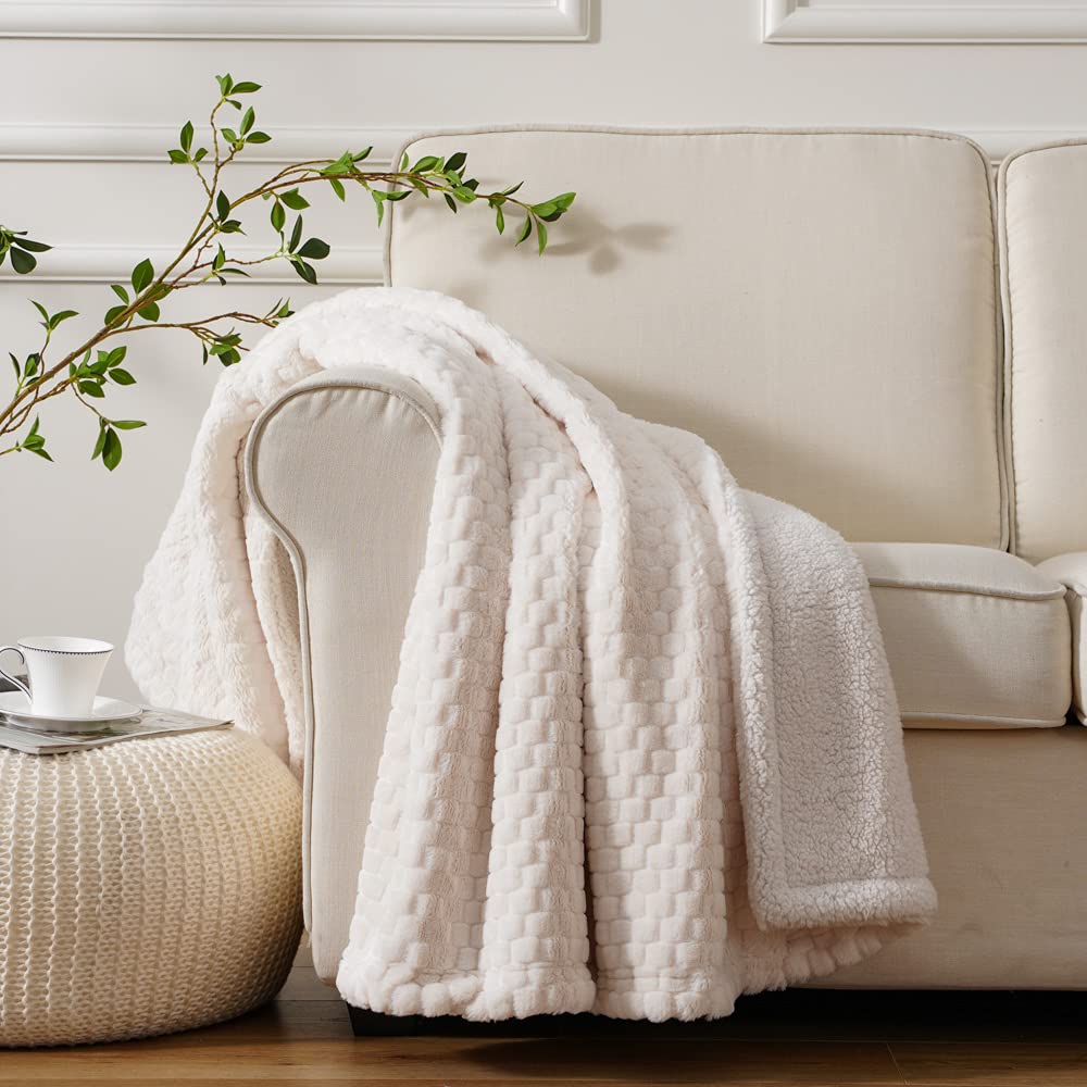 Luxury Faux Fur Throw Blanket, Fuzzy Fluffy Cozy Plush Furry Comfy Warm for Couch Bed Chair Sofa Bedroom Women Teen Girls Gift Rabbit Fur Blanket, 50x60 Inches, Beige