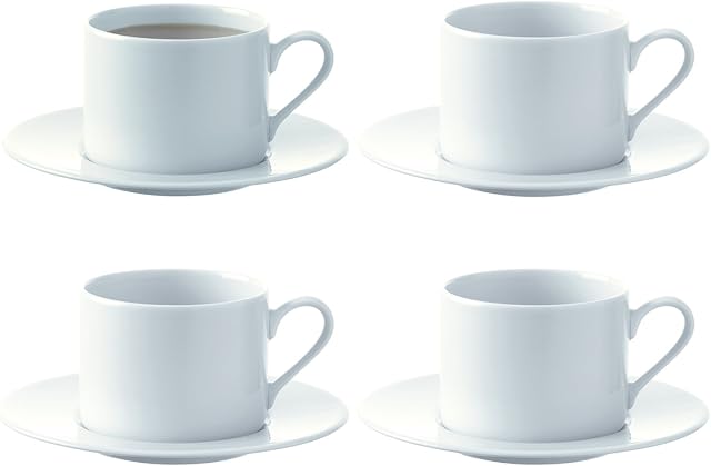 LSA Dine Tea/Coffee Cup & Saucer Straight 0.25L | Set of 4 | Handmade Porcelain | DI02