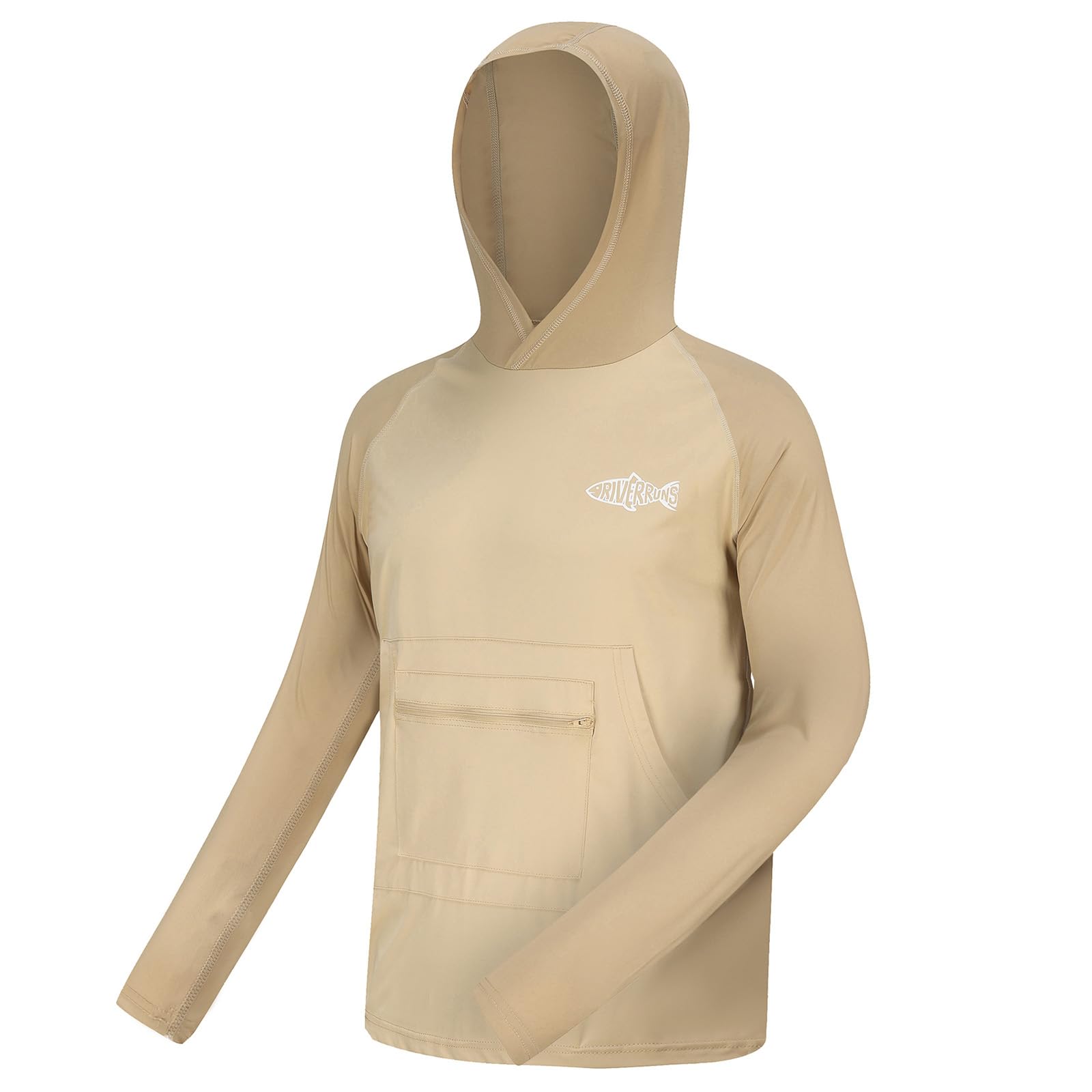 UPF 50+ Sun Protection Hoodie Shirt Rash Guard Long Sleeve Shirt, Pebble Beige, XXL