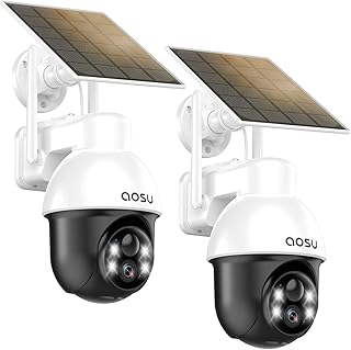 aosu Outdoor Surveillance Camera with Solar Panel, Panoramic PTZ, Automatic Person Tracking, 2K Night Vision, Light and So…