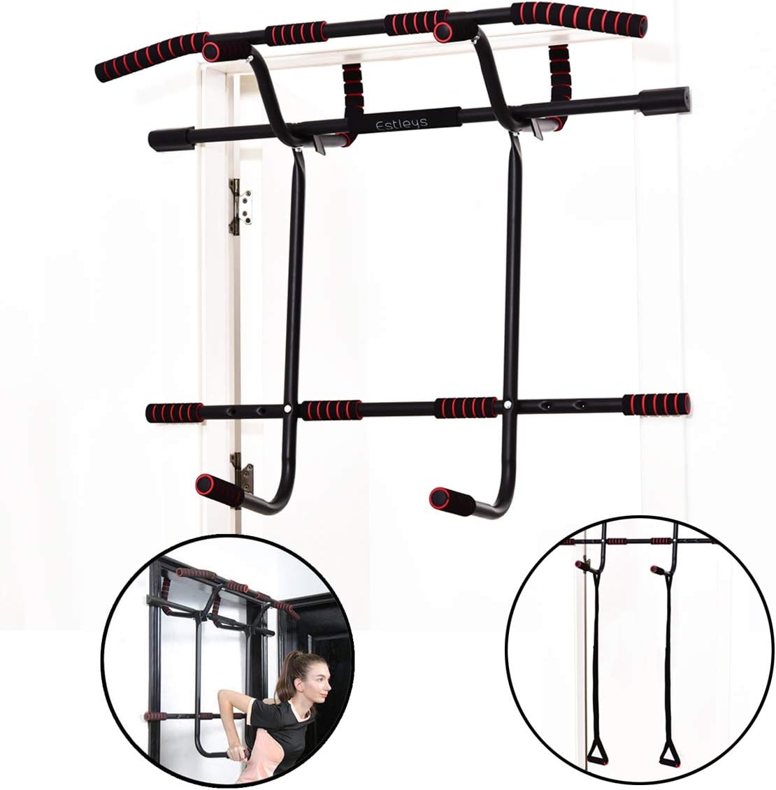 6 in 1 Pull Up Bar Doorway Trainer, Dip Bar & Power Ropes, Chin-Up Bars for Door Frames without Screws/Drilling, Foldable