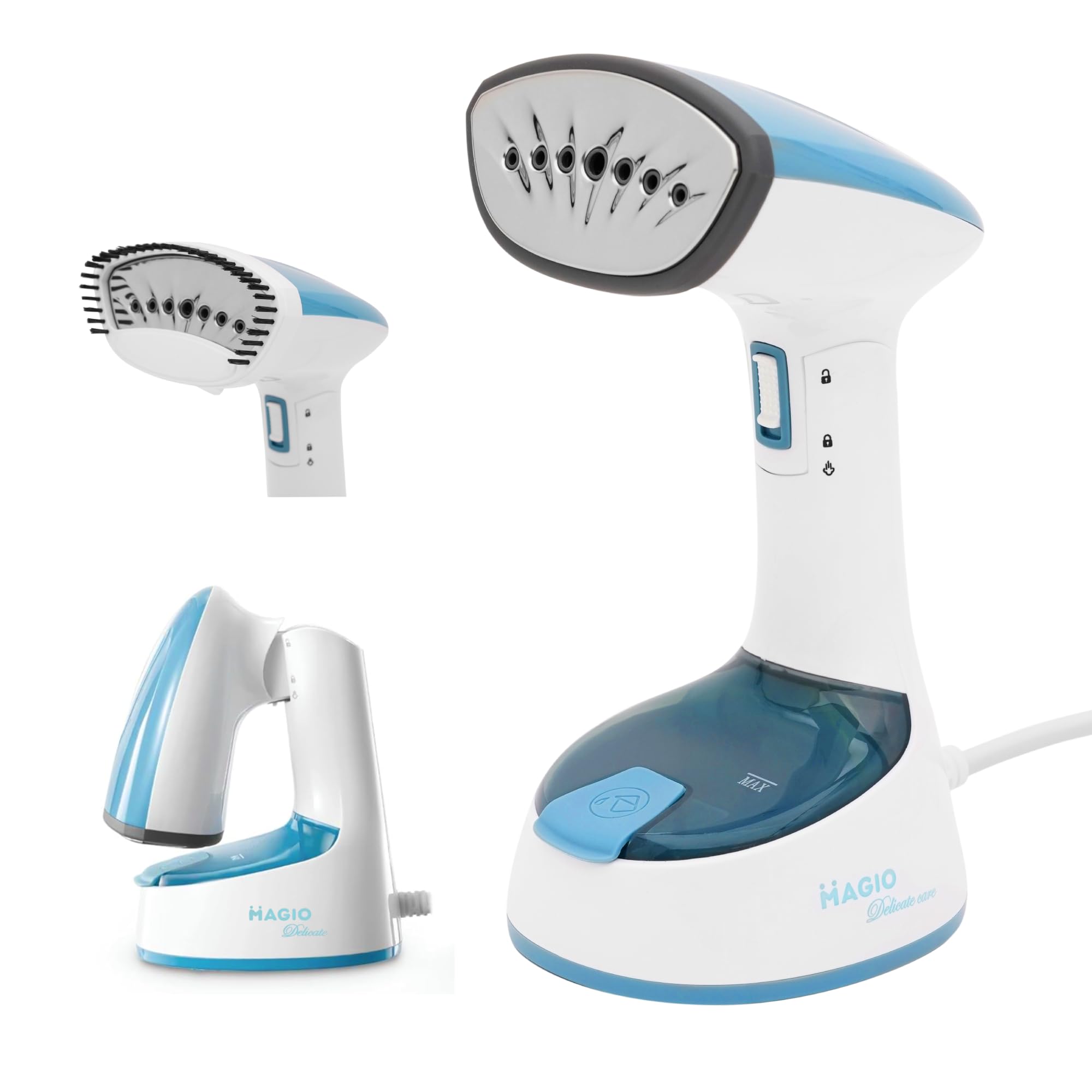 MAGIO Parownica ręczna pionowa, Steamer 1500W – Składana konstrukcja, Silna para, Ochrona przed przegrzaniem, Usuwa zagniecenia i zapachy, 150 ml, Do wszystkich tkanin, Do domu i podróży