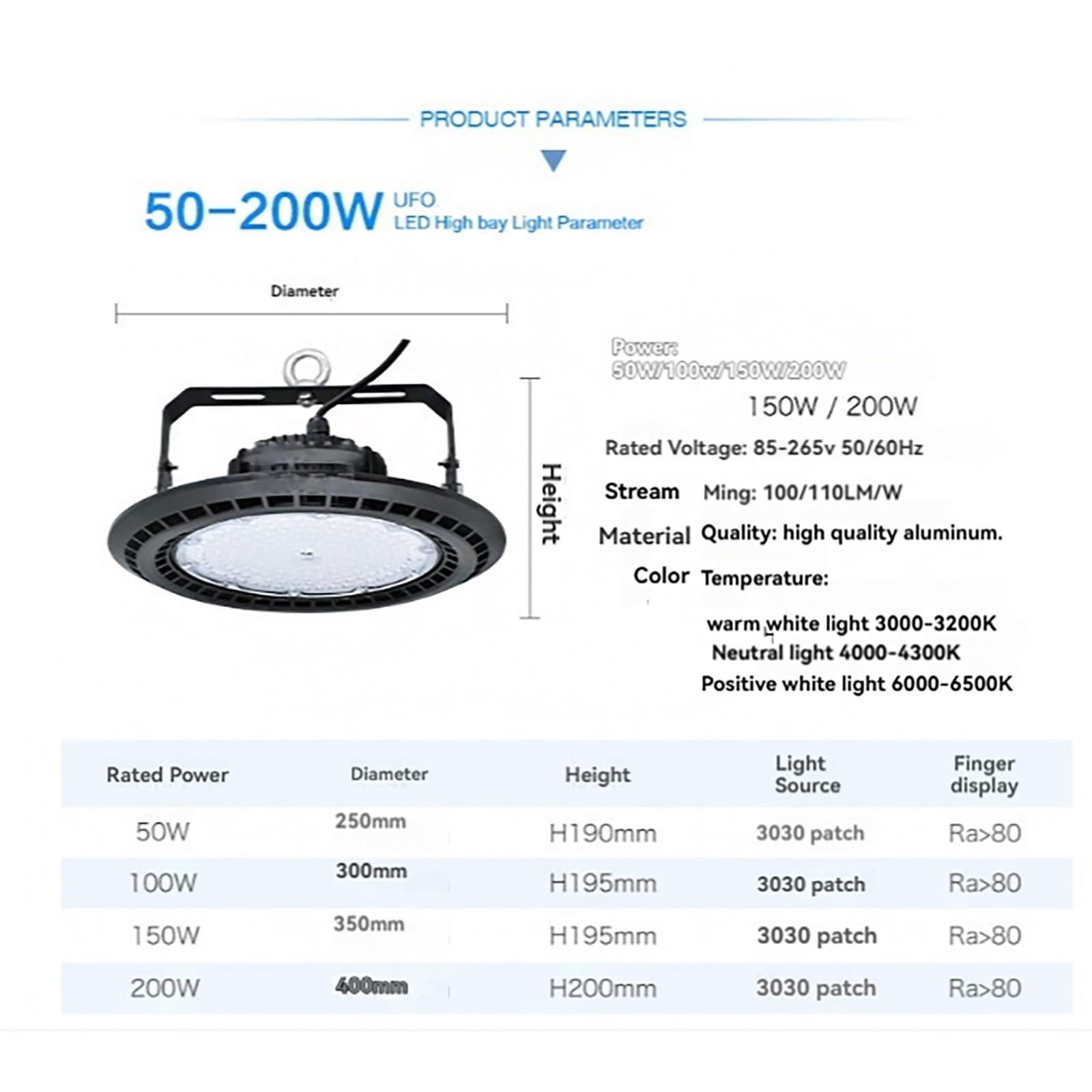 Lampa Sufitowa LED Do Magazynu, Wysokiego Składowania Z Obrotowym Uchwytem Montażowym, Wodoodporna Przemysłowa IP65 Fabryk, Garażu I Warsztatu(6500k,100w)