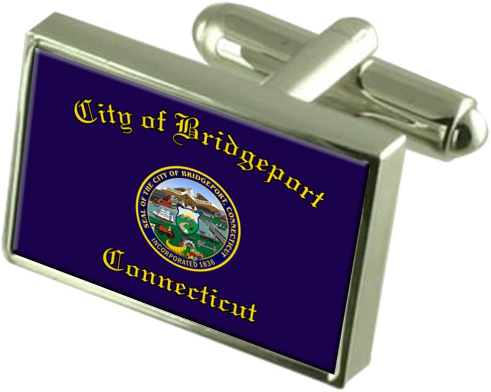 Bridgeport City USA Sterling Silver Flag Cufflinks Engraved Box
