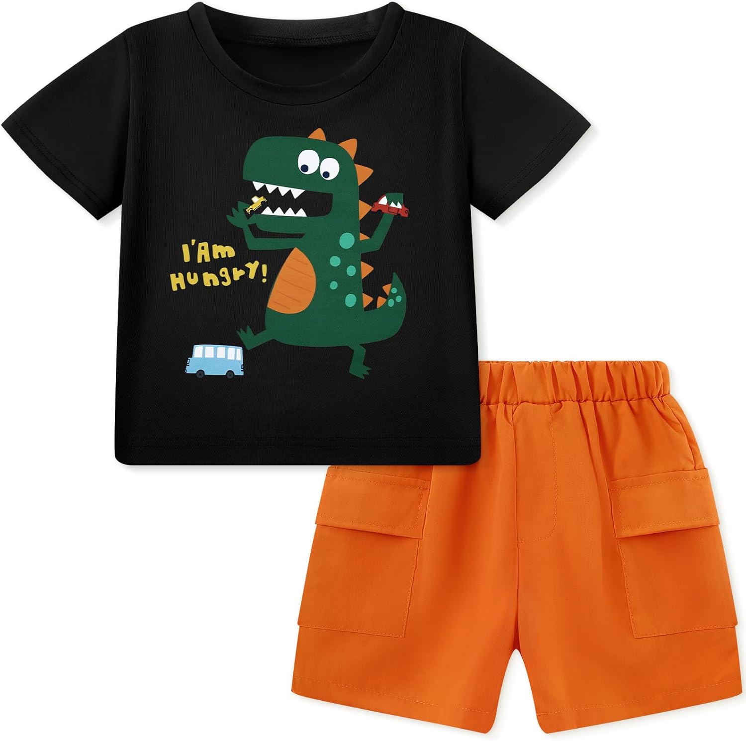 Toddler Baby Boy Summer Clothes Short Sleeve T-Shirt Tops and Elastic Cargo Shorts with Pockets for 18M-6 Years