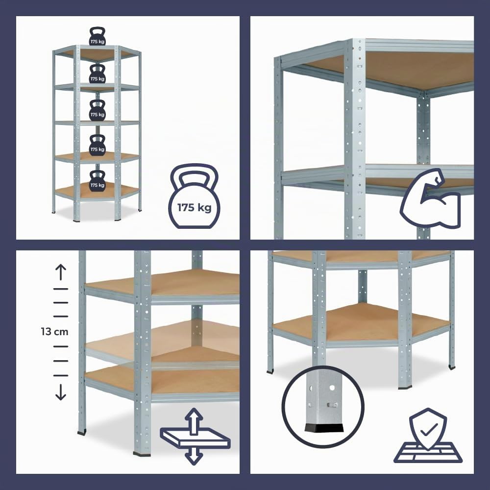 shelfplaza® 200x60x30cm HOME scaffale angolare metallo carichi pesanti zincato 6 ripiani/Scaffale metallo 145kg capacità carico/Mensola scaffale angolare/Scaffali in metallo per garage