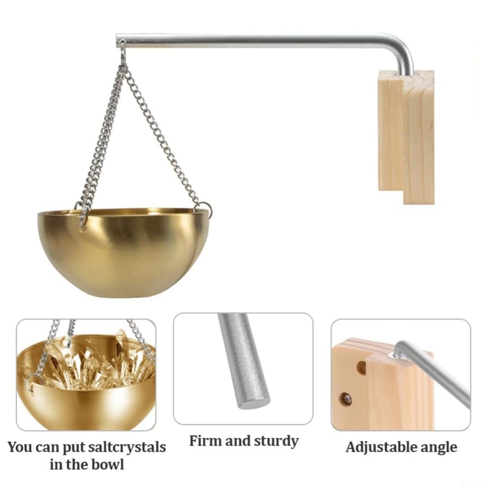 Bol aromatique pour sauna en acier inoxydable 304 500 ml doré avec support en bois de cèdre