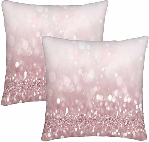 WONDERTIFY Bokeh - Juego de 2 fundas de almohada con purpurina brillante efecto difuminado color oro rosa para cojín decorativo, cama, sofá, 20 x 20