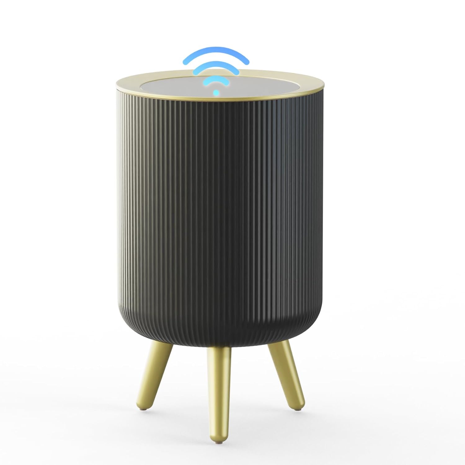 URALFA Motion Sensor Trash Can with Lid, Touchless Bathroom Garbage Can with Legs, Automatic Office Trash Can with Lid for Near Desk, Restroom Small Garbage Can,2.4 Gallon,Black Single-9L Trash Can Black