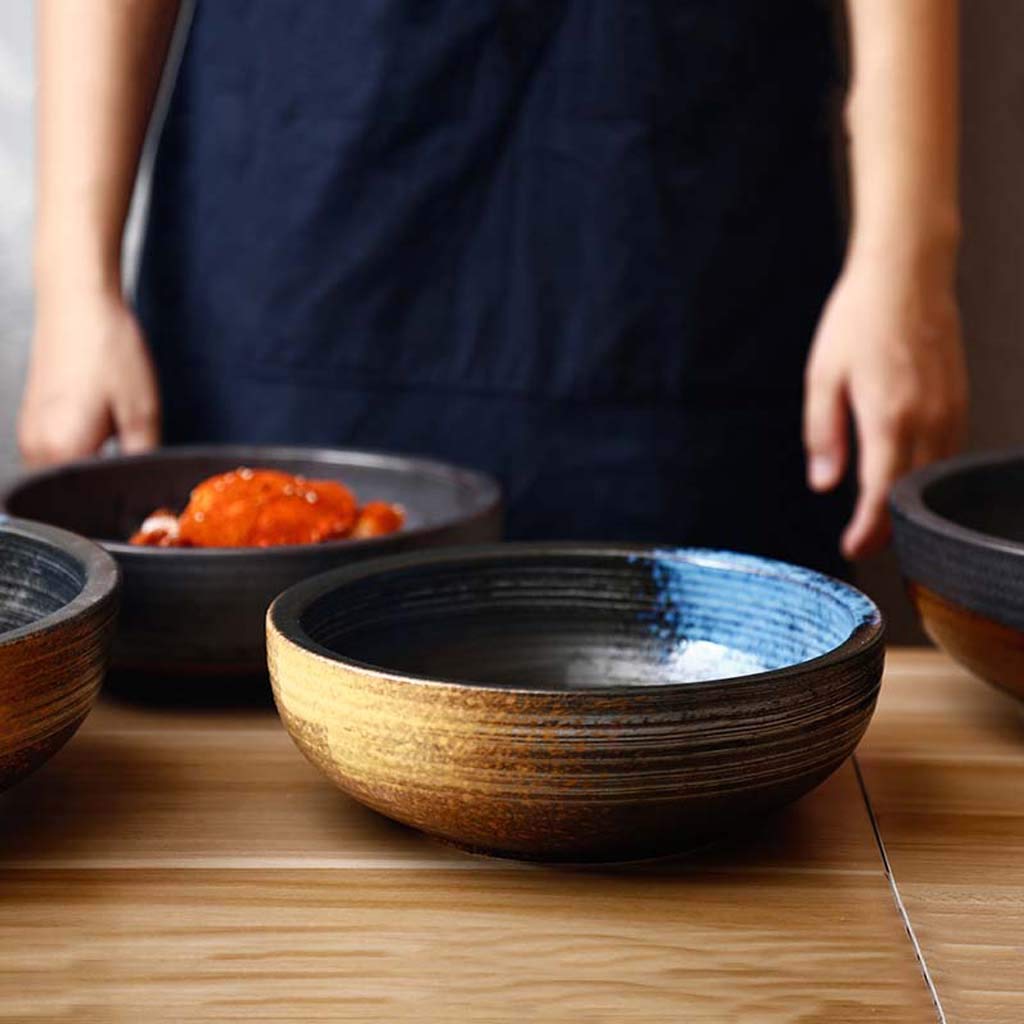 食器 S o LD ZXW Japanese-style Ceramic Shallow Bowl, Retro Large Bowl Noodle