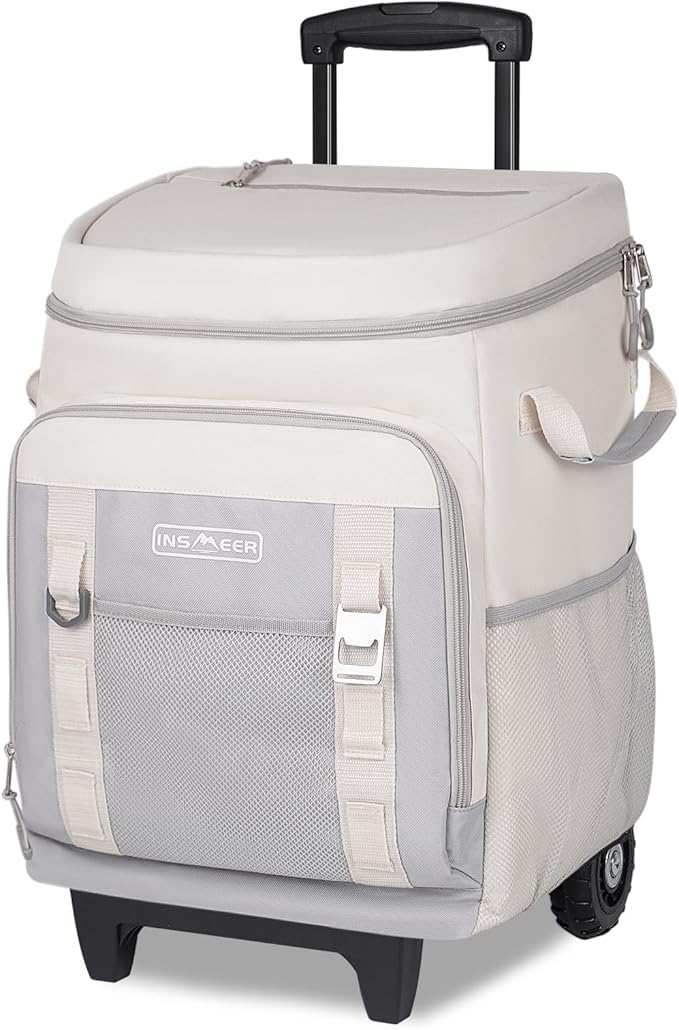 INSMEER Cool Bag with Wheels, 80 Cans/50L Cooler Bag on Wheels, Portable Soft Sided Cooler, 2-in-1 Foldable Insulated Wheeled Bags for Famliy 4 Person, Large Coolbag for Picnic Beach Grocery Shopping — image 1