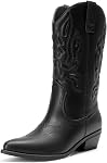 DREAM PAIRS Women's Cowboy Boots Mid Calf Cowgirl Boots Embroidery Stitched Western Boots
