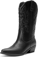 DREAMPAIRS Women's Mid-Calf Cowboy Boots - Embroidered Pointed Toe Western Cowgirl Boots, 1.37" Heel