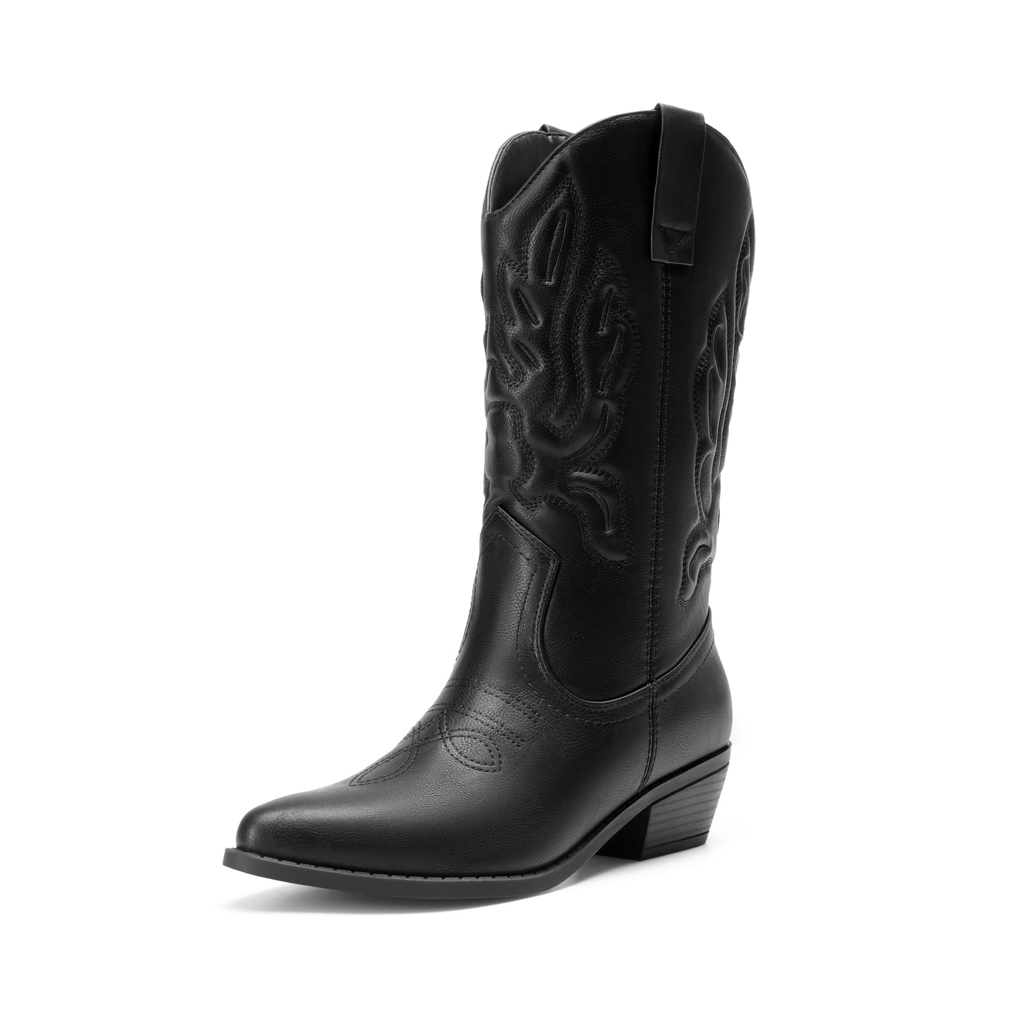 DREAM PAIRS Women's Cowboy Boots Mid Calf Cowgirl Boots Embroidery Stitched Western Boots