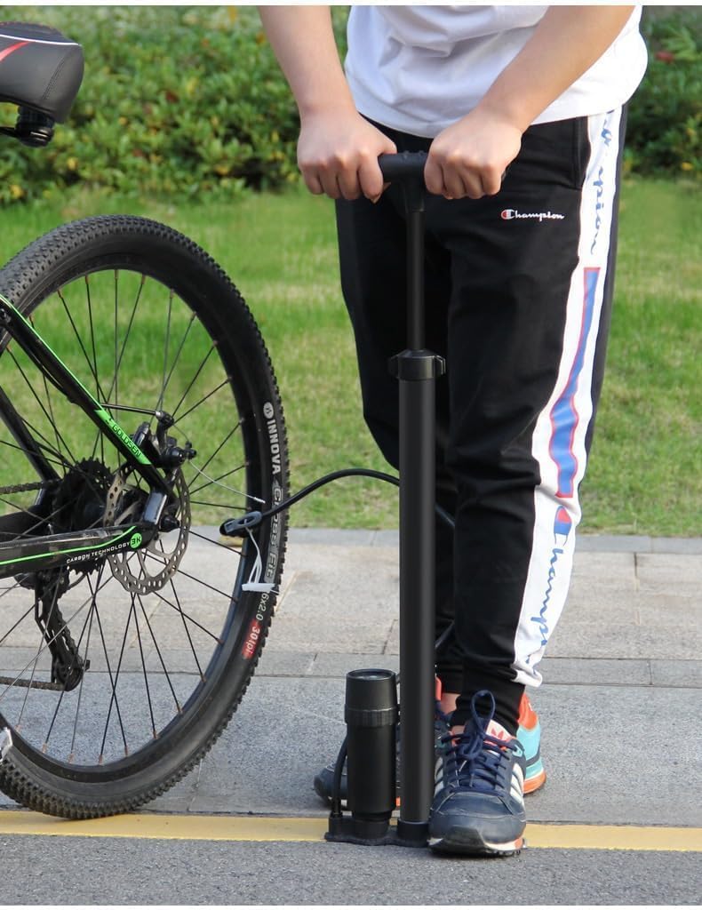 Bike Pump Portable Ball Pump Bike Floor with High Pressure Snubber Easiest to Use with Valve 120 160Psi Color Long with Barometer