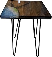 Vista 75 de Mesa de epoxi transparente, mesa de sofá con forma cuadrada, mesa auxiliar de resina de madera, mesa de centro de madera con borde natural para sala
