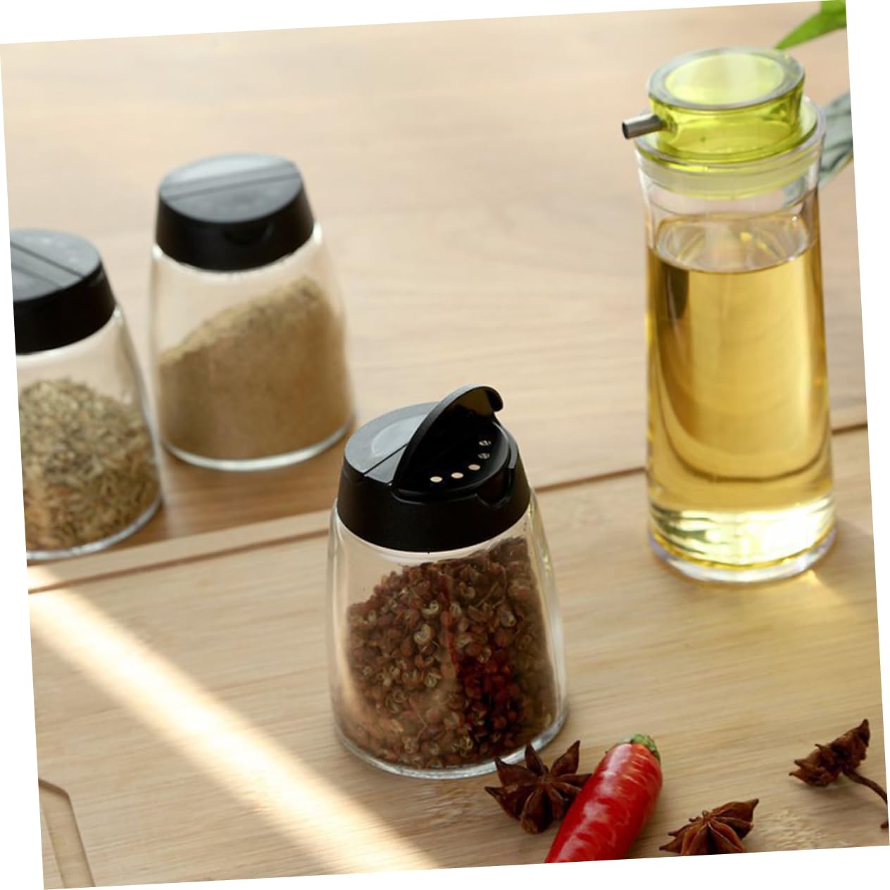 Amosfun 12 Stck. Teiliges Gewürzglas mit Doppeldeckel Lebensmittelecht Wiederverschließbar für Salz Pfeffer Gewürze Schwarzes Design Platzsparend für Küche und Grill