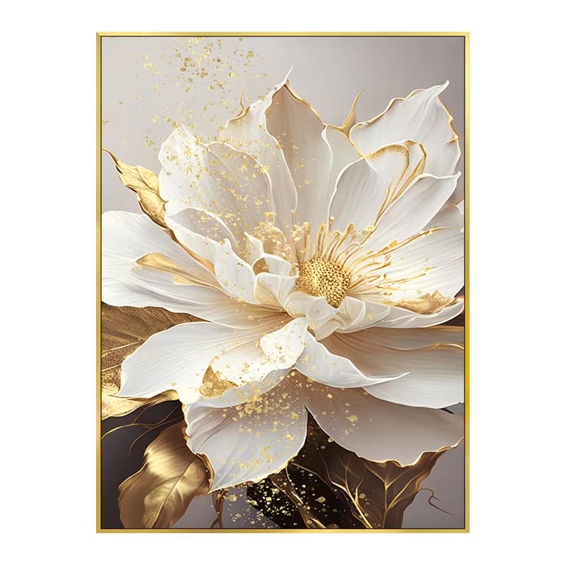 Toile moderne fleurs blanches et touches dorées 80x140cm, décoration murale premium - 3