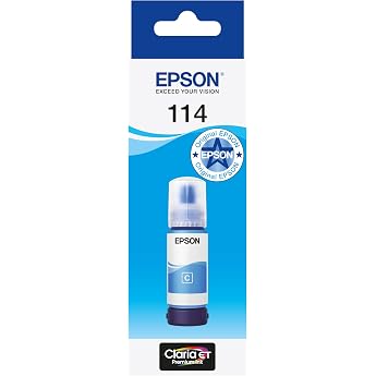 Epson EcoTank 114 Original Ink Bottle, Cyan, High Yield, Up to 6,200 Pages, Compatible with ET-8500 / ET-8550 Models, Brand Q