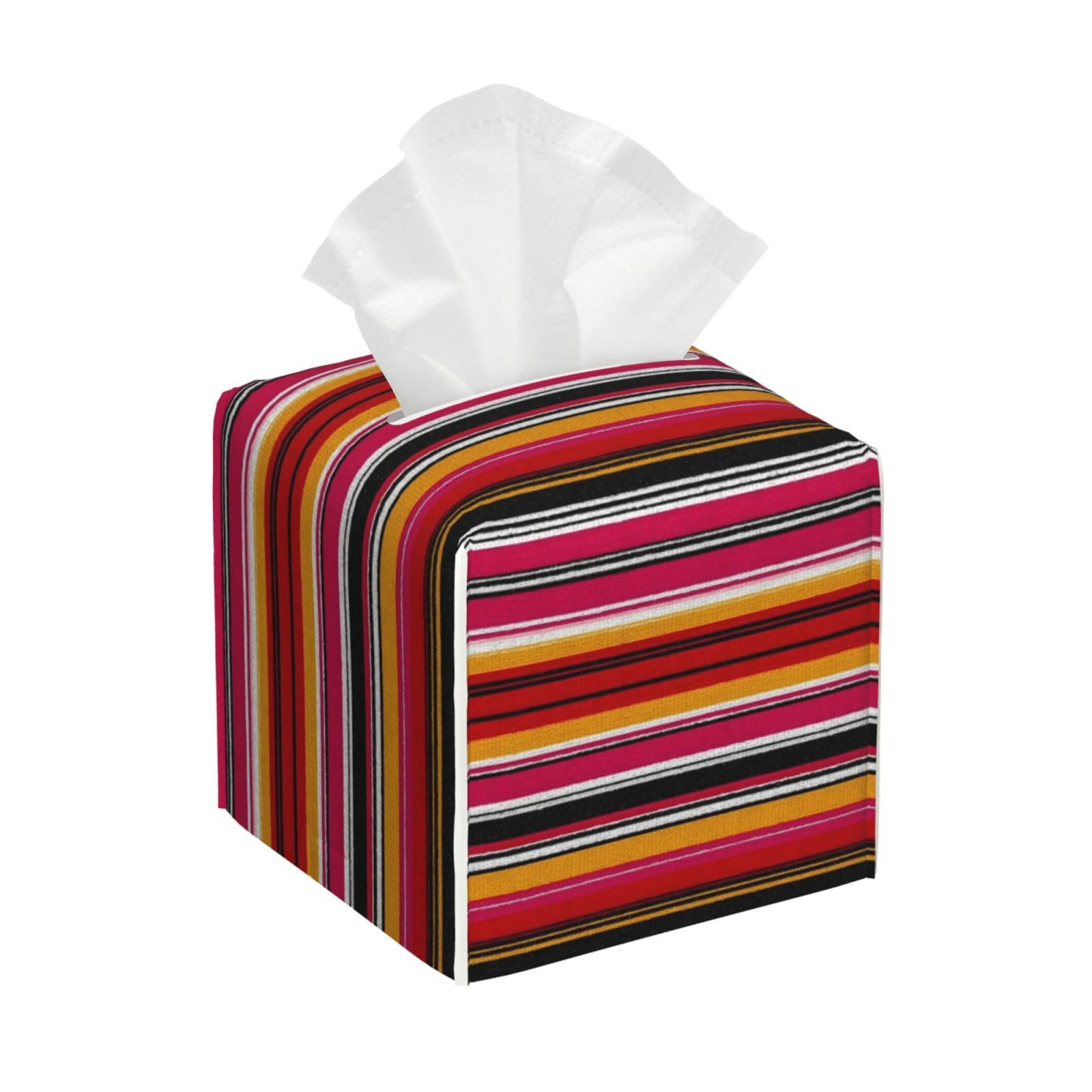 Pink Serape Stripe Print Tissue Box Cover Holder Square, Foldable Modern Cube Tissue Box Cover, Leather Decorative Organizer for Tabletop Bathroom Car Office Desk Decor