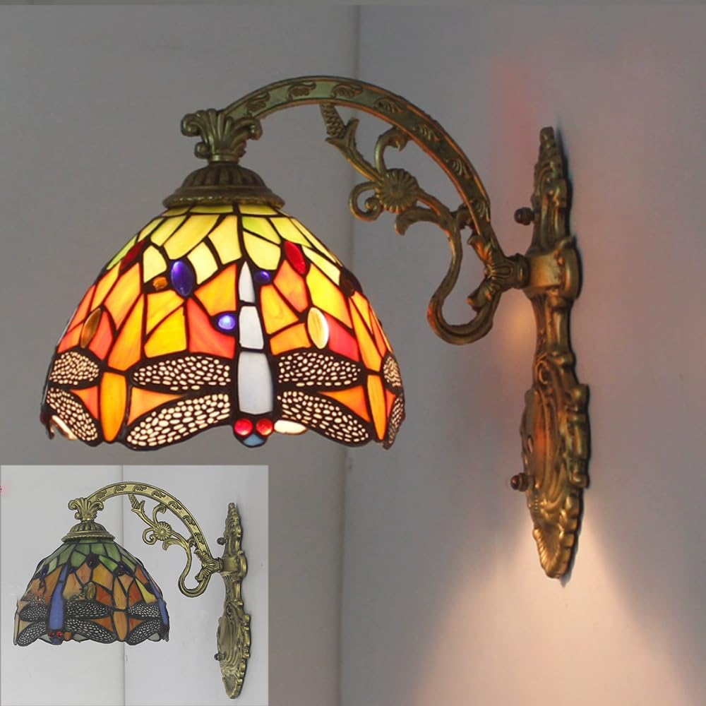 XINYASEE Creative Wall lamp, Tiffany Style Colored Glass Wall lamp, Living Room, Bedroom, Bedside, Corridor, Restaurant lamp, E27 Pure Handmade, Wide Range of Applications (D)